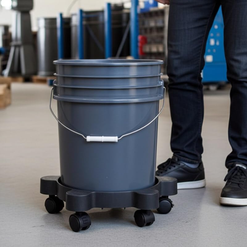 TCD Parts 5 Gallon Black Plastic Bucket Dolly with 6 Swivel Casters â€“ Heavy Duty No-Tip No-Spill Rolling Base for Pails, Paint, Car Wash, and Shop Use â€“ Stable 360Â° Mobility, 75 lb Capacity - Image 5